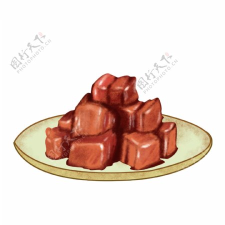 红色红烧肉东坡肉美食美味传统食物菜式插画手绘