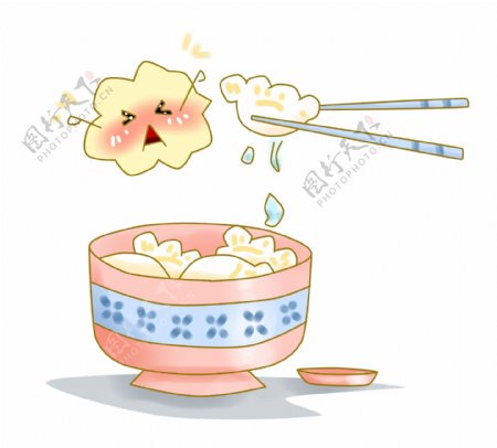 卡通手绘原创厚涂冬季吃饺子素材PNG