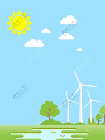 卡通环保风电节能技术科技背景图