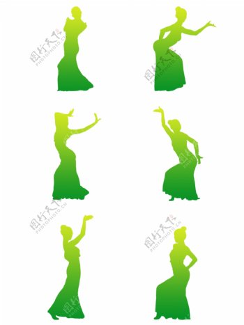 简约风彩色渐变女性人物傣族舞舞蹈剪影元素