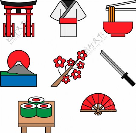 卡通日本文化图案元素
