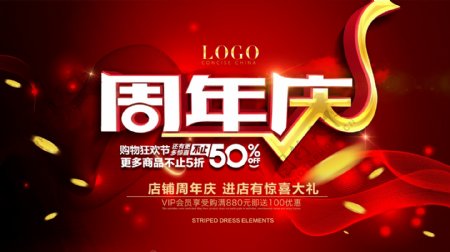 红金周年庆广告促销展板