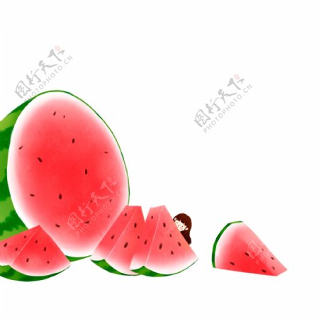 卡通手绘夏季水果西瓜元素