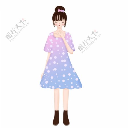 清新可爱穿着紫色连衣裙的女孩卡通设计