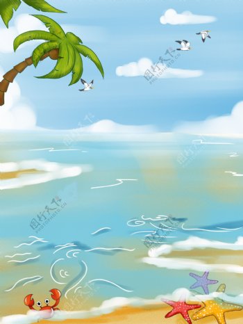 手绘立夏海滩背景设计