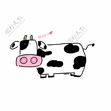 卡通手绘白色奶牛小清新可爱动物