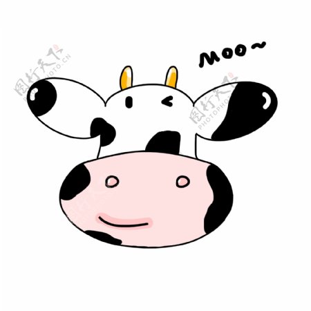 卡通白色奶牛头可爱手绘动物头像