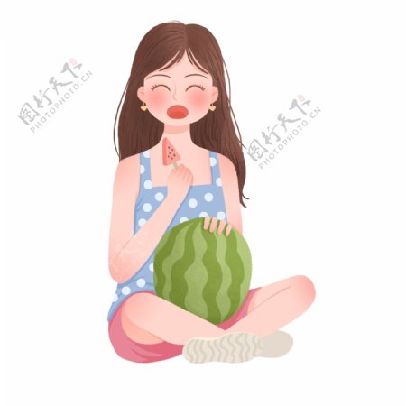 小清新夏天吃西瓜冰棒的女孩