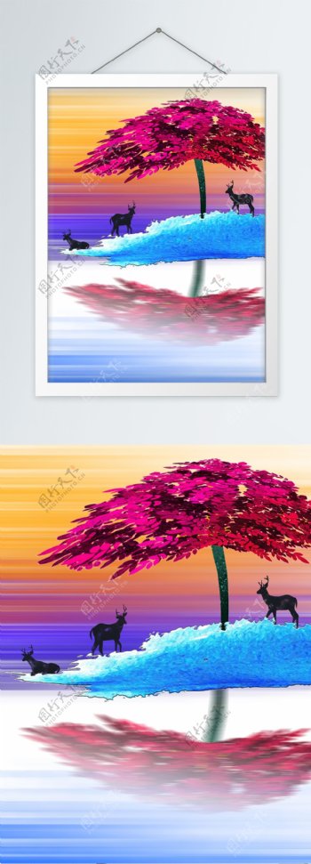 简约梦幻紫色浪漫树客厅装饰画
