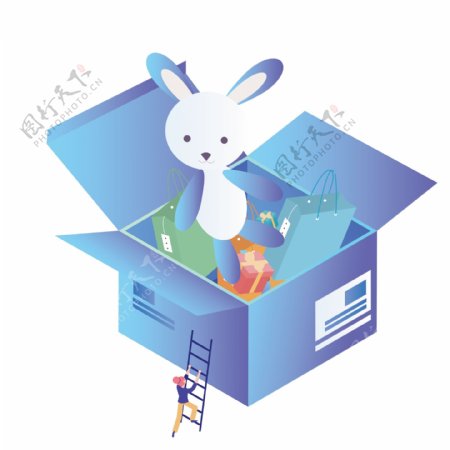 可爱箱子兔子装饰元素