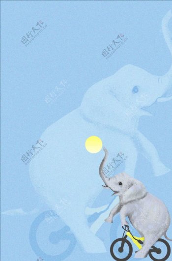 可爱大象骑自行车插画背景配图