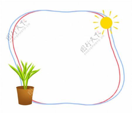 太阳盆栽边框插图