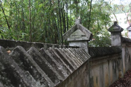 古风青砖竹林围墙拍摄