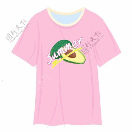 夏季粉色牛油果图案清新T恤衫