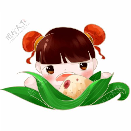 端午节习俗可爱的小女孩吃粽子