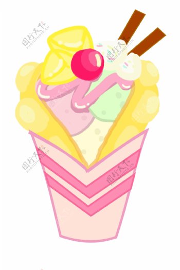 小吃水果冰淇淋插画