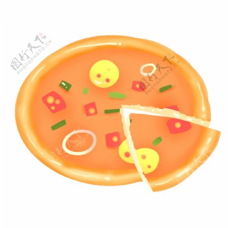 黄色圆形披萨插画