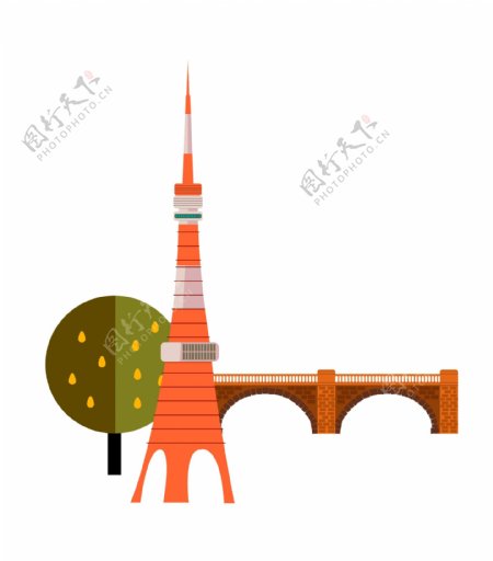 日本埃菲尔铁塔插画