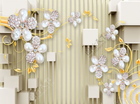 3D立体浮雕珠宝花朵背景墙