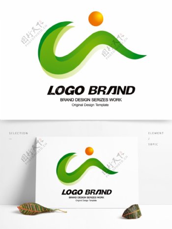 简约动感绿色飘带公司标志LOGO设计