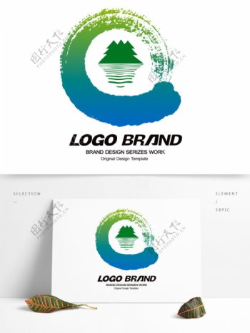矢量中国风蓝绿水墨logo旅游公司标设计