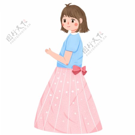 卡通可爱一个穿着公主裙的小女孩