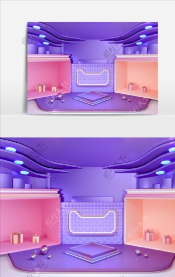 C4D紫色梦幻天猫电商场景模型