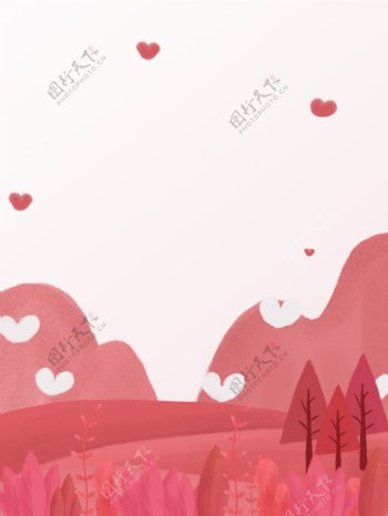 手绘水彩粉色树林背景素材
