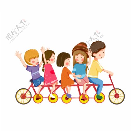 多人自行车上的小孩图案