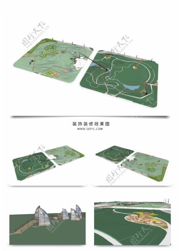 景观公园规划SU透视模型