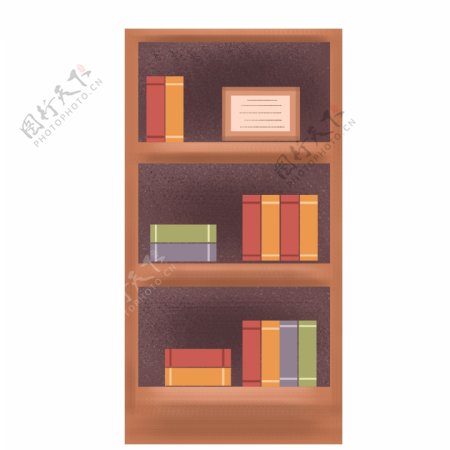 手绘书柜书架和书本设计元素