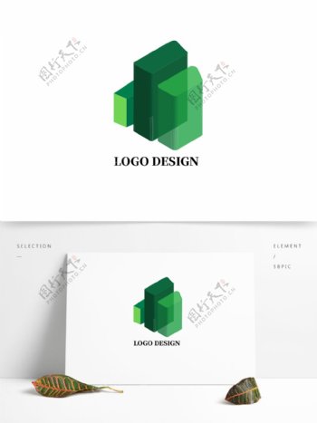 3D地产logo绿色标识企业矢量