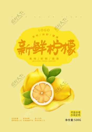 简约美味柠檬水果食品包装袋设计