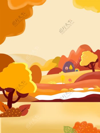 二十四节气秋季风景插画背景