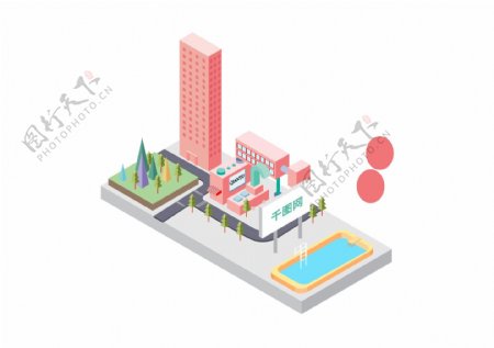 科技2.5D城市建筑插图素材矢量