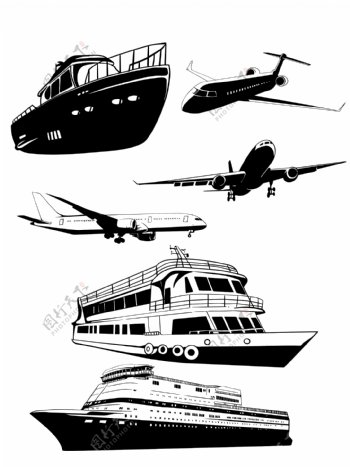 飞机轮船素描图