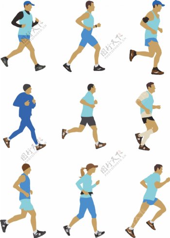 全民健身跑步锻炼的人物卡通素材