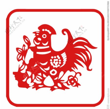 12生肖鸡剪纸红色年画素材