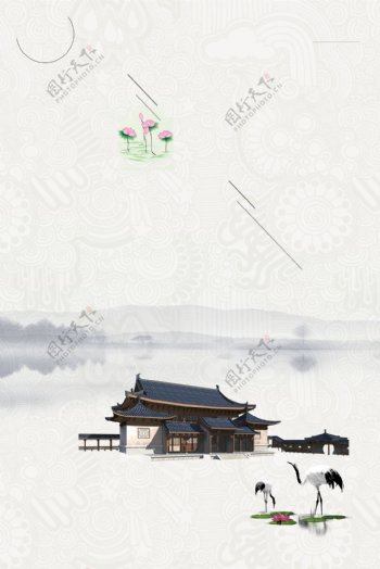 中国风山水画海报风景