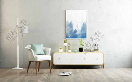 现代简约客厅空白沙发背景效果图