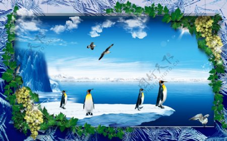 3D北极企鹅壁画