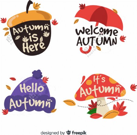 彩色秋季艺术字标签