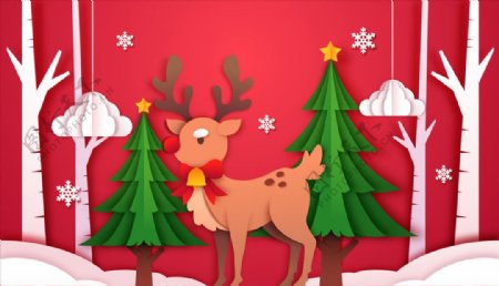 创意圣诞树林麋鹿剪贴画