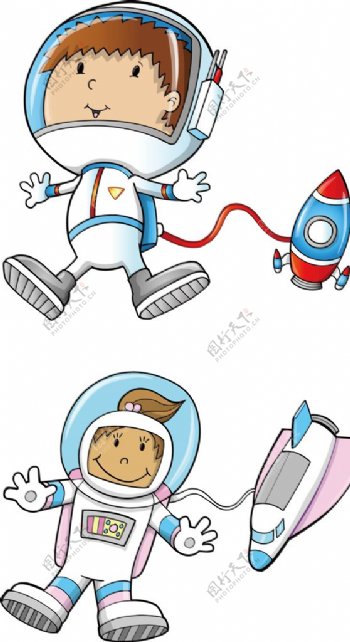 卡通儿童太空宇航服宇宙飞船插画