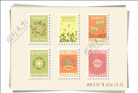 6款入花卉邮票标签