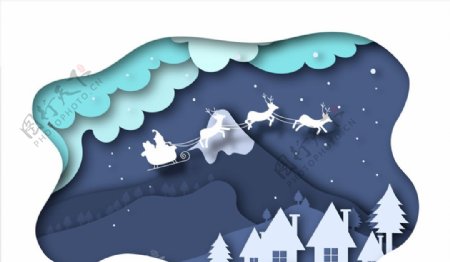 创意雪夜圣诞雪橇剪贴画