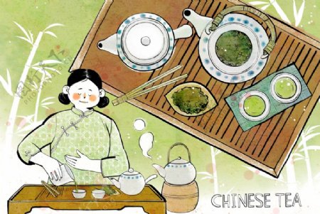 中国泡茶传统文化插画