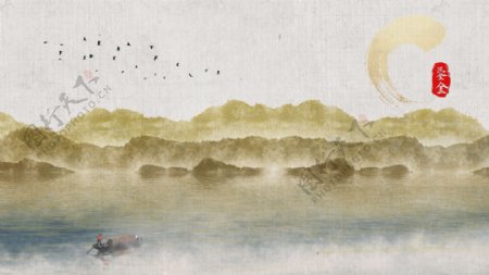 山水古风淡雅中国风笔墨背景素材