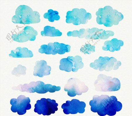 蓝色水彩云朵矢量素材