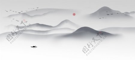 山水水墨水彩国风传统背景素材